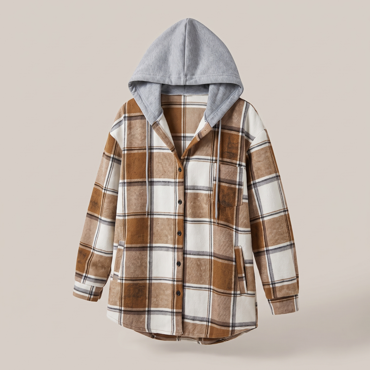 Kacob | Women's Check Hooded Coat – Single-Breasted Plaid Winter Coat