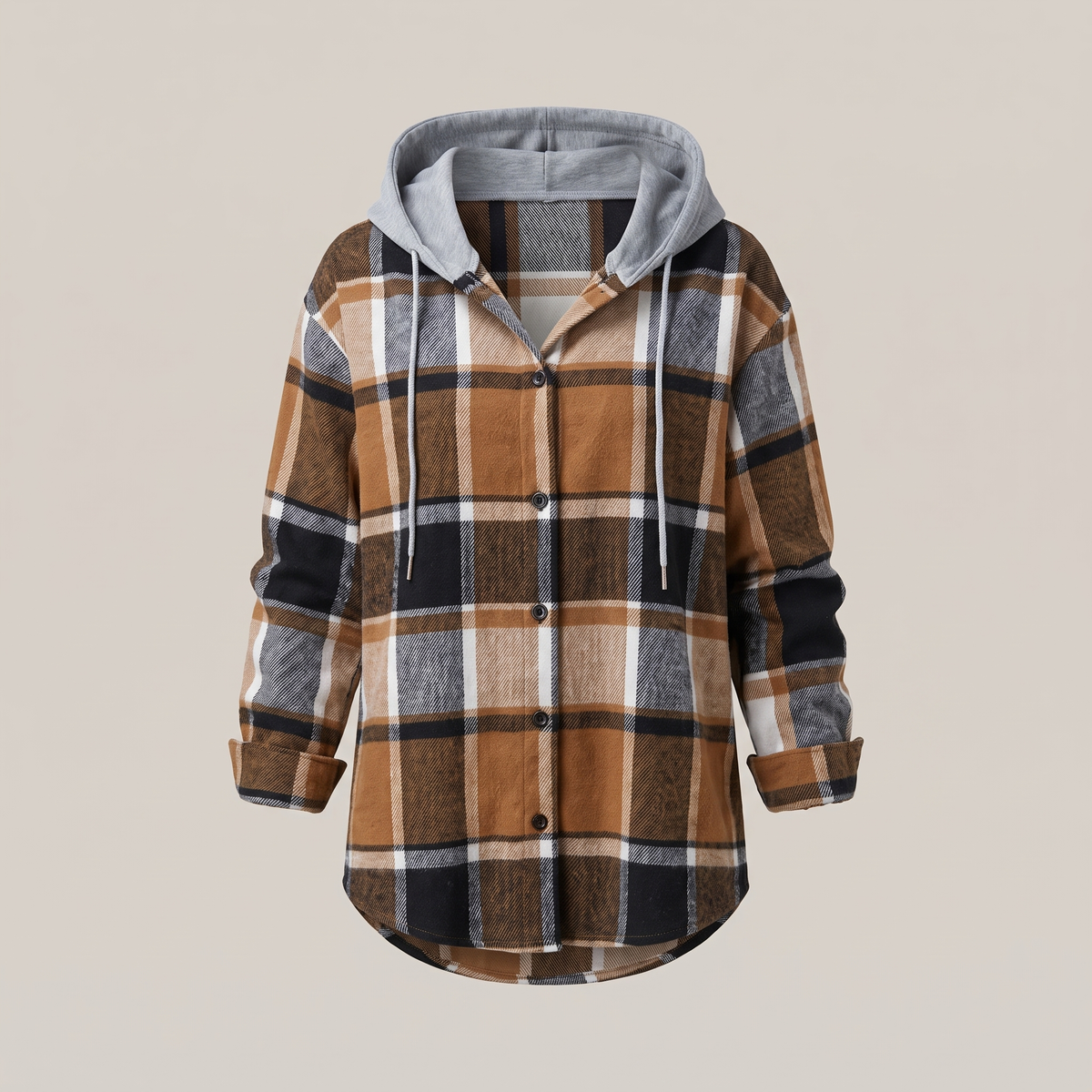 Kacob | Women's Check Hooded Coat – Single-Breasted Plaid Winter Coat