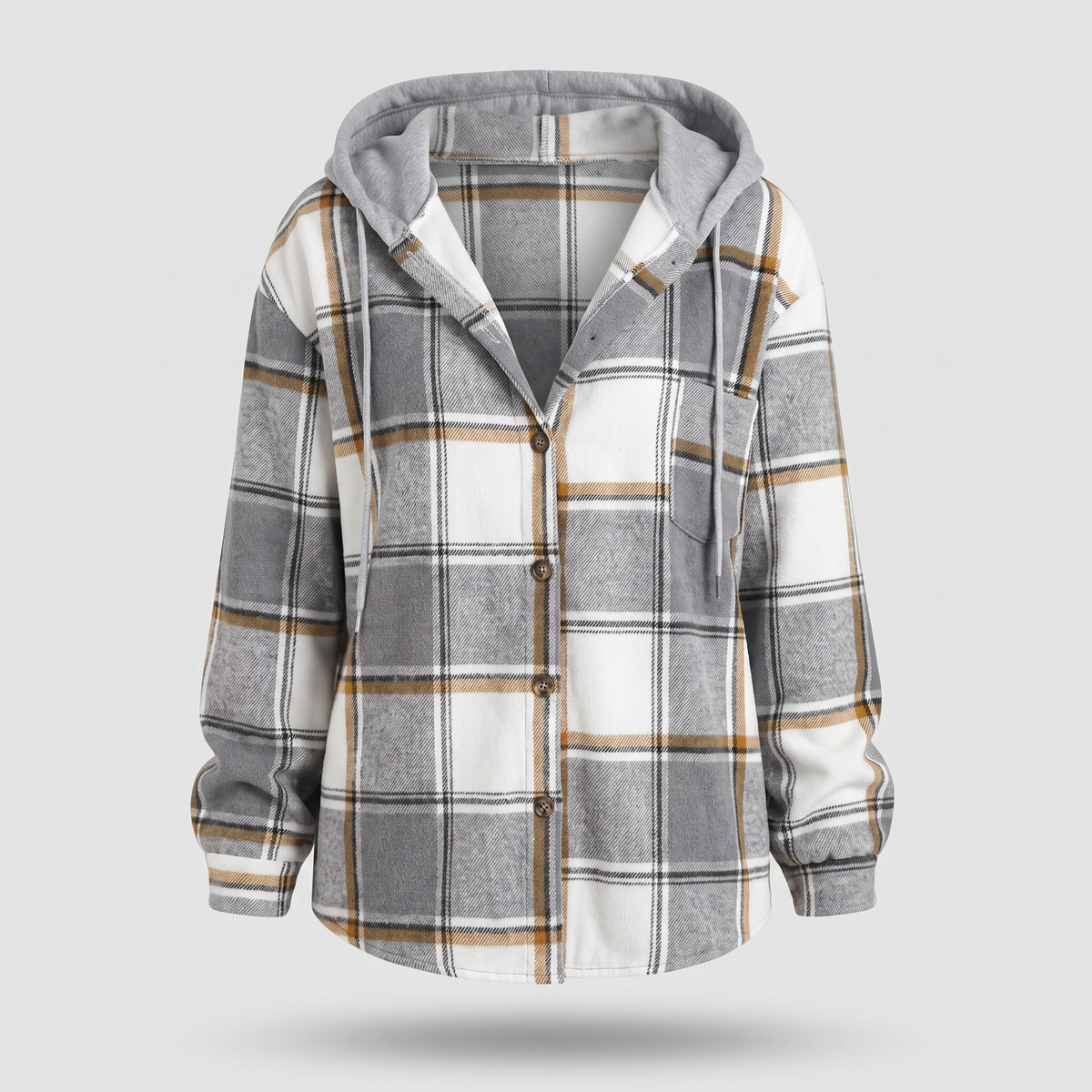 Kacob | Women's Check Hooded Coat – Single-Breasted Plaid Winter Coat