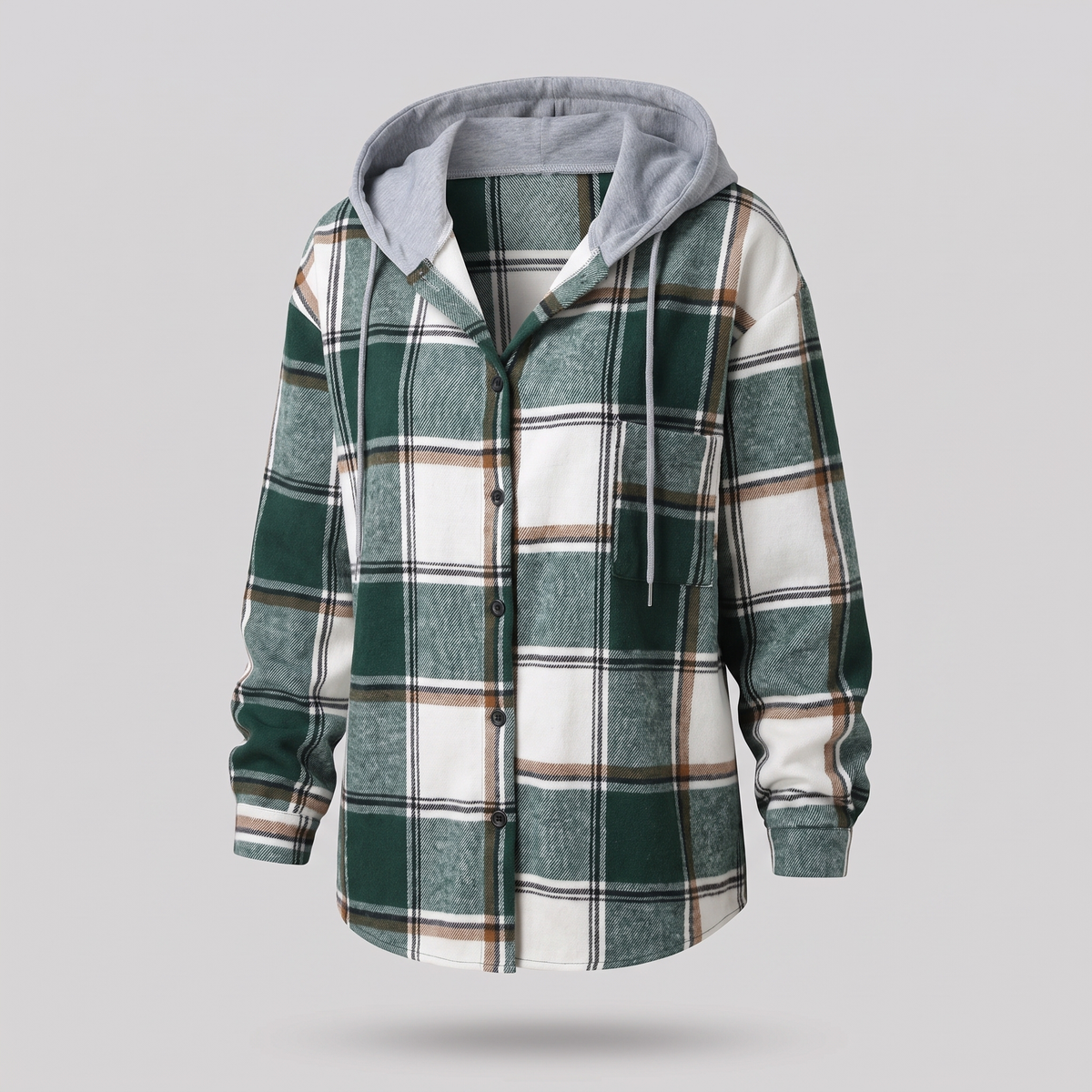 Kacob | Women's Check Hooded Coat – Single-Breasted Plaid Winter Coat