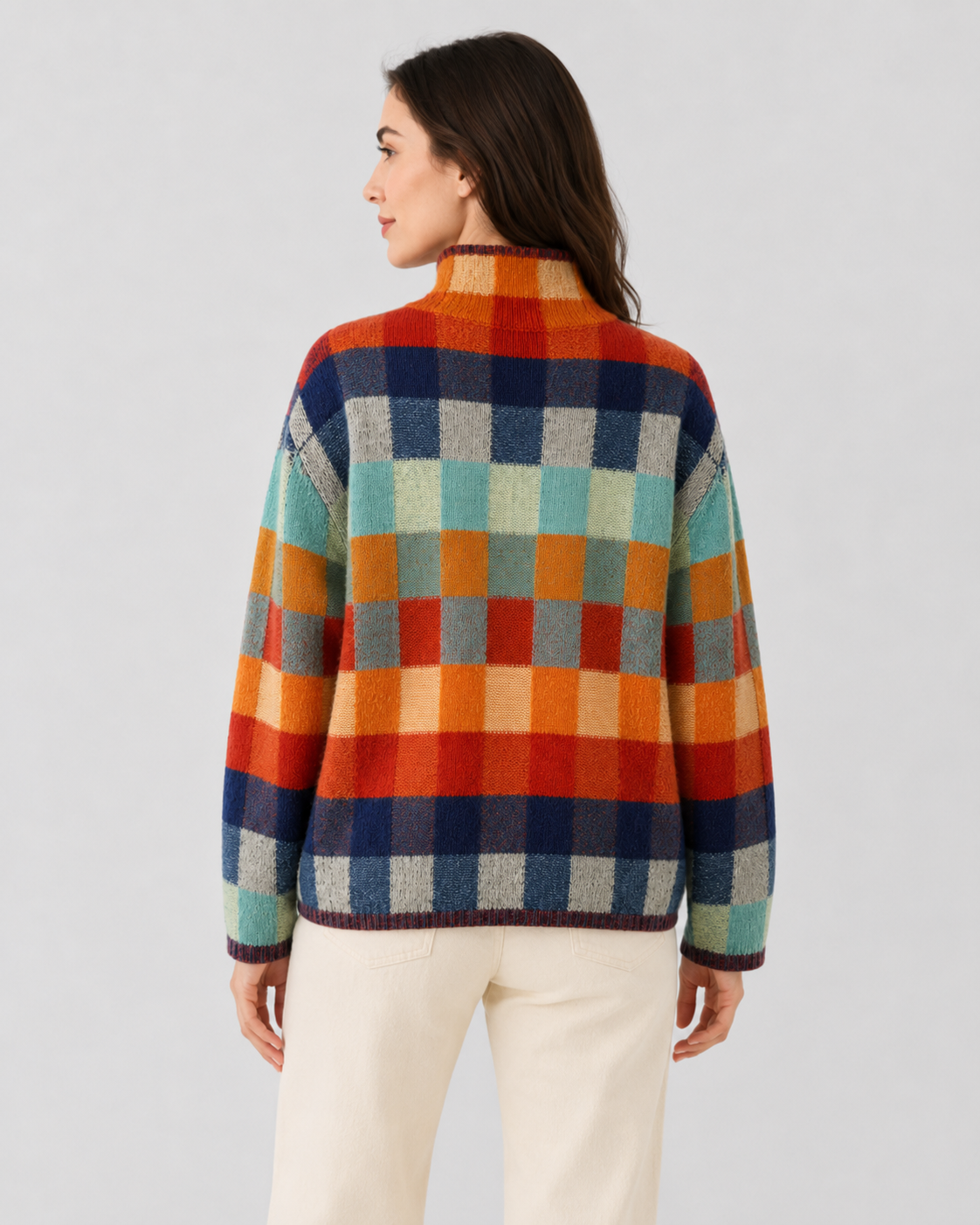 Women's Check Knit Turtleneck Jumper – Relaxed Fit