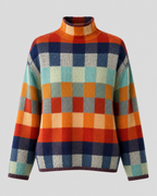Women's Check Knit Turtleneck Jumper – Relaxed Fit