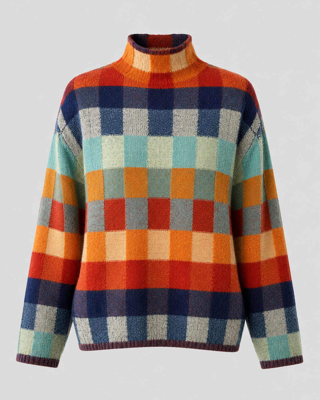 Women's Check Knit Turtleneck Jumper – Relaxed Fit