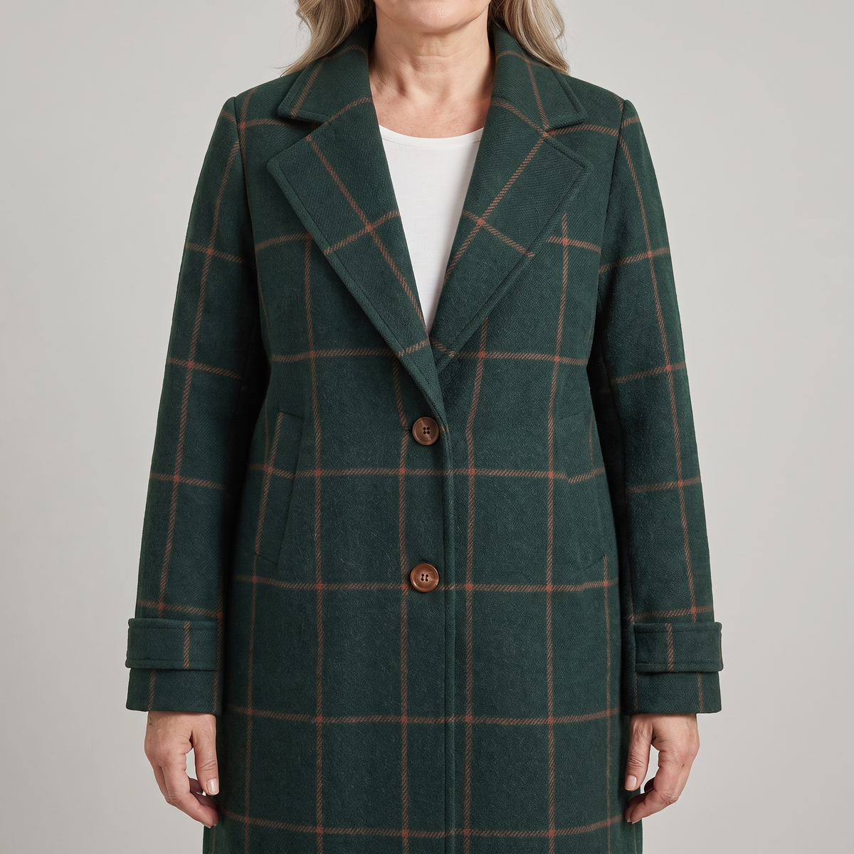 Kacob | Women's Check Notch Lapel Coat – Two Button Winter Coat