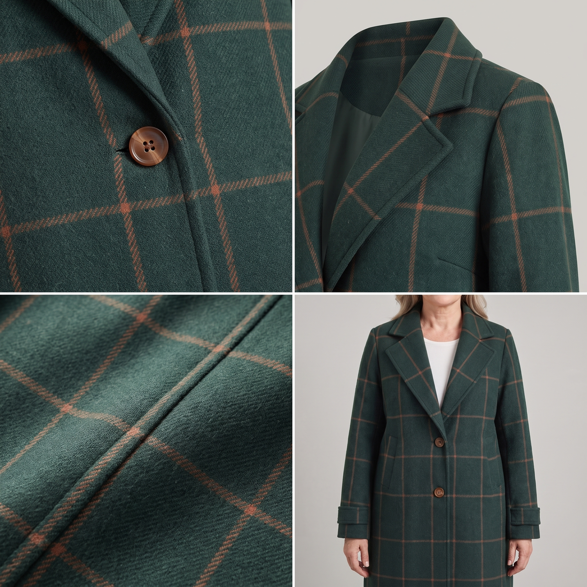 Kacob | Women's Check Notch Lapel Coat – Two Button Winter Coat