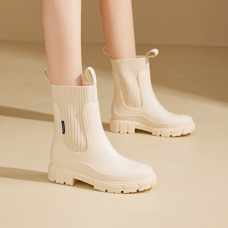 Kacob | Women's Chunky Chelsea Boots – Platform Ankle Boots with Sock Collar