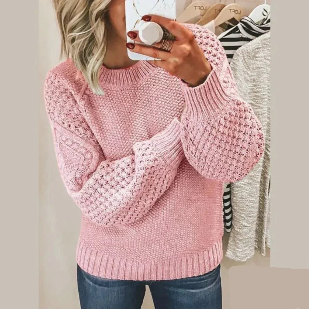 Kacob | Women's Chunky Knit Jumper – Textured Crew Neck Pullover