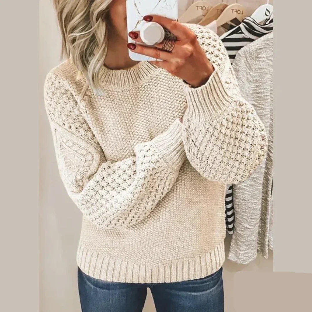 Kacob | Women's Chunky Knit Jumper – Textured Crew Neck Pullover