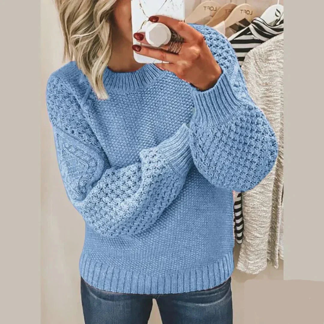 Kacob | Women's Chunky Knit Jumper – Textured Crew Neck Pullover
