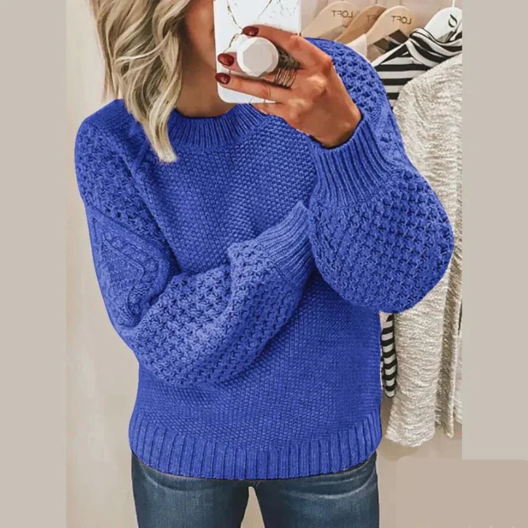 Kacob | Women's Chunky Knit Jumper – Textured Crew Neck Pullover