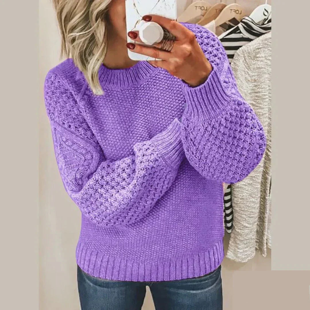 Kacob | Women's Chunky Knit Jumper – Textured Crew Neck Pullover