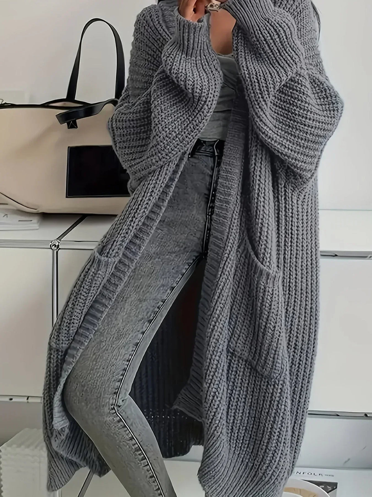 Kacob | Women's Chunky Knit Long Cardigan – Oversized Open Front Cardigan