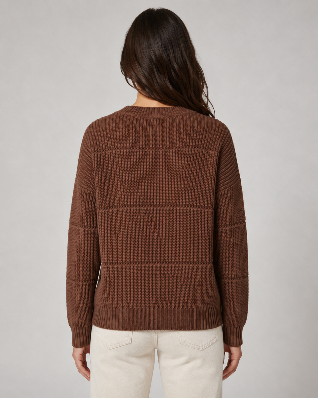 Women's Chunky Ribbed Crew Neck Jumper – Relaxed Fit