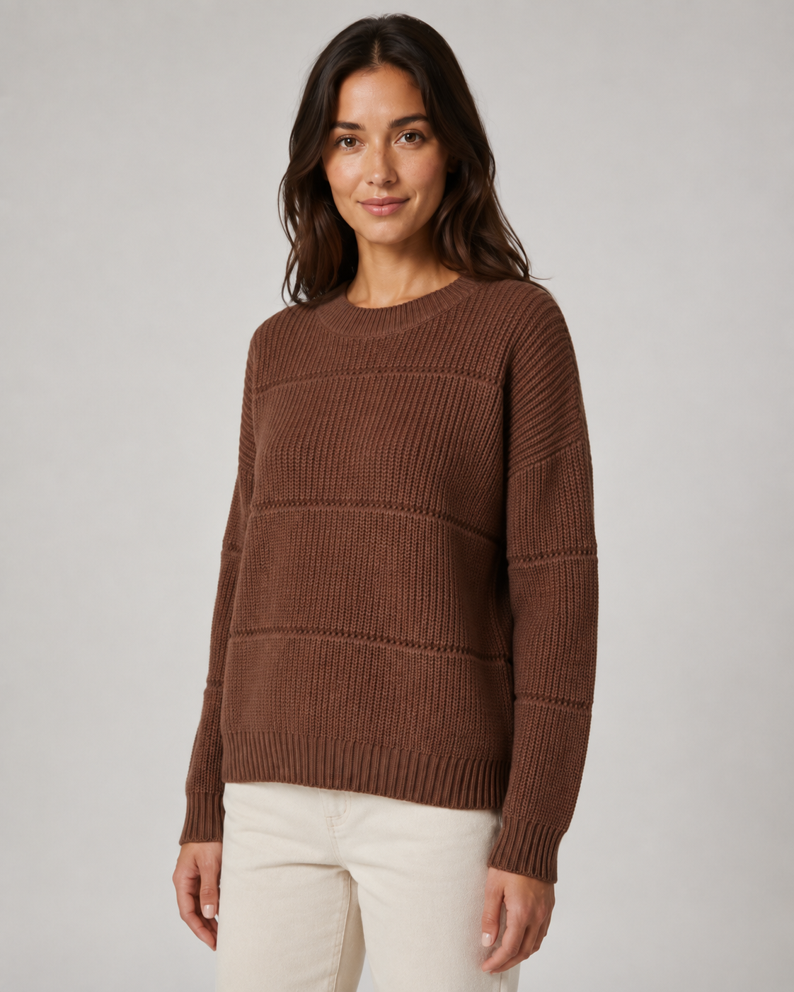 Women's Chunky Ribbed Crew Neck Jumper – Relaxed Fit