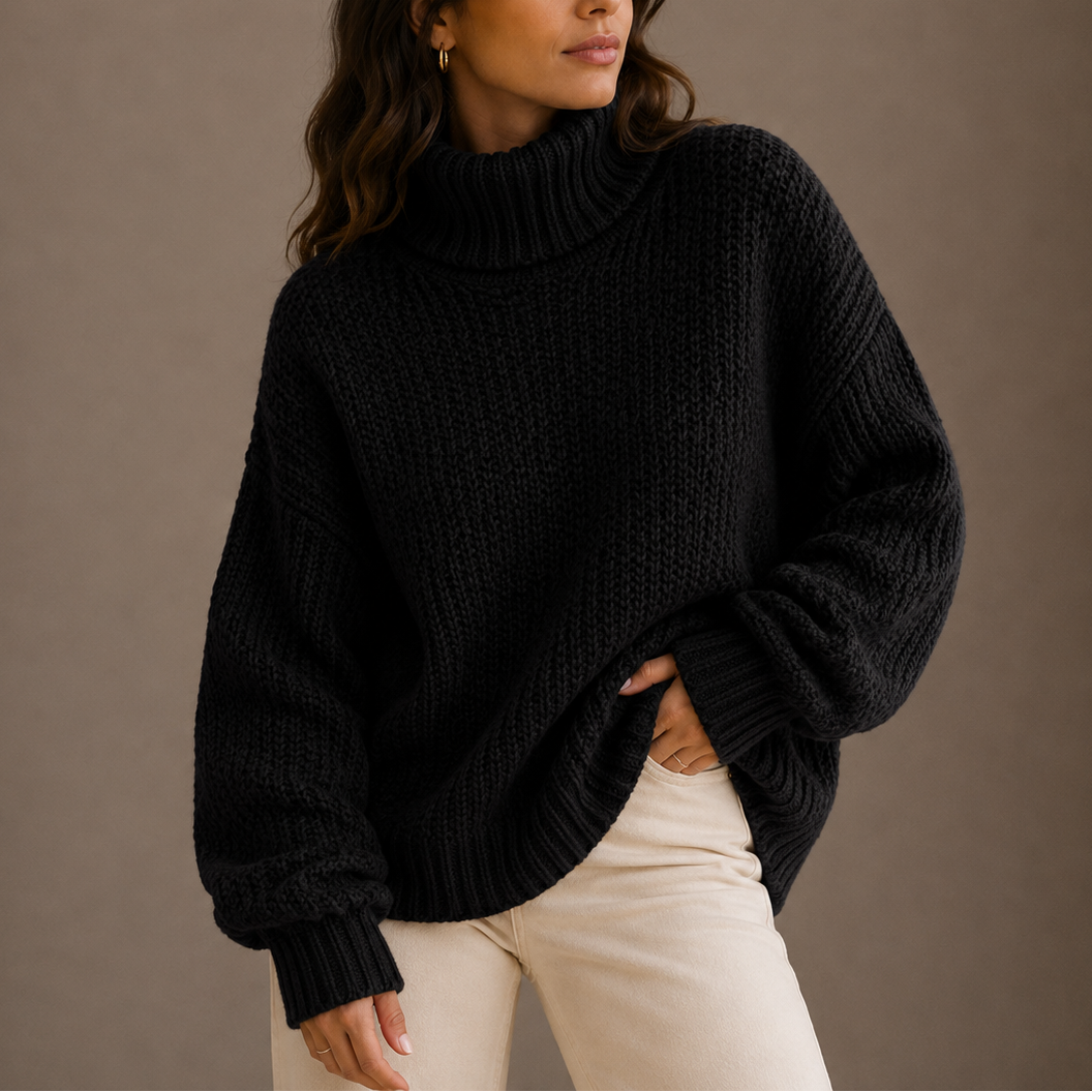 Kacob | Women's Chunky Roll Neck Jumper – Oversized Knitted Winter Jumper
