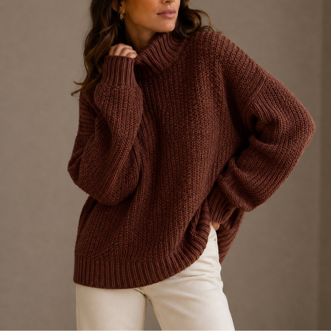 Kacob | Women's Chunky Roll Neck Jumper – Oversized Knitted Winter Jumper