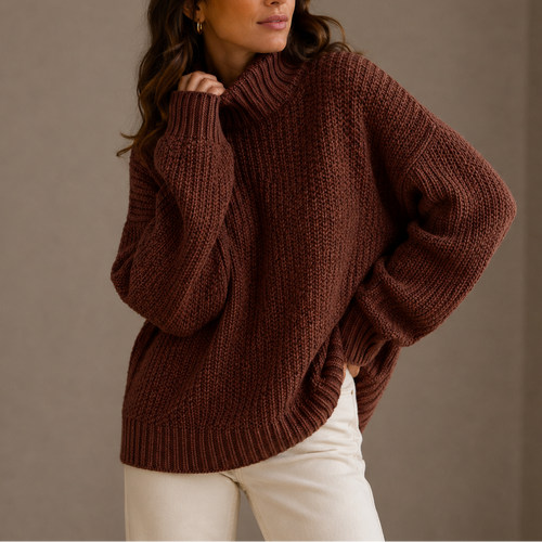 Kacob | Women's Chunky Roll Neck Jumper – Oversized Knitted Winter Jumper