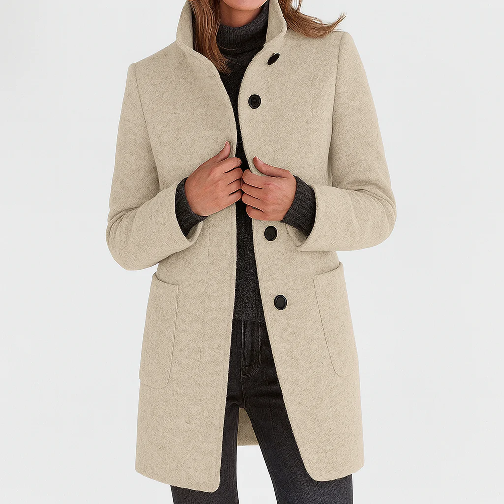 Kacob | Women's Classic Button Front Coat With Raised Collar – Everyday Autumn Coat