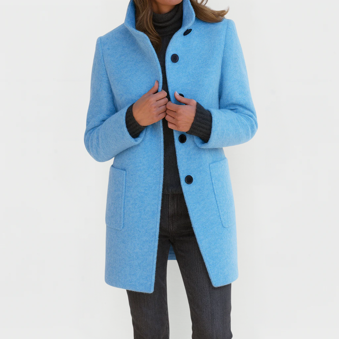 Kacob | Women's Classic Button Front Coat With Raised Collar – Everyday Autumn Coat