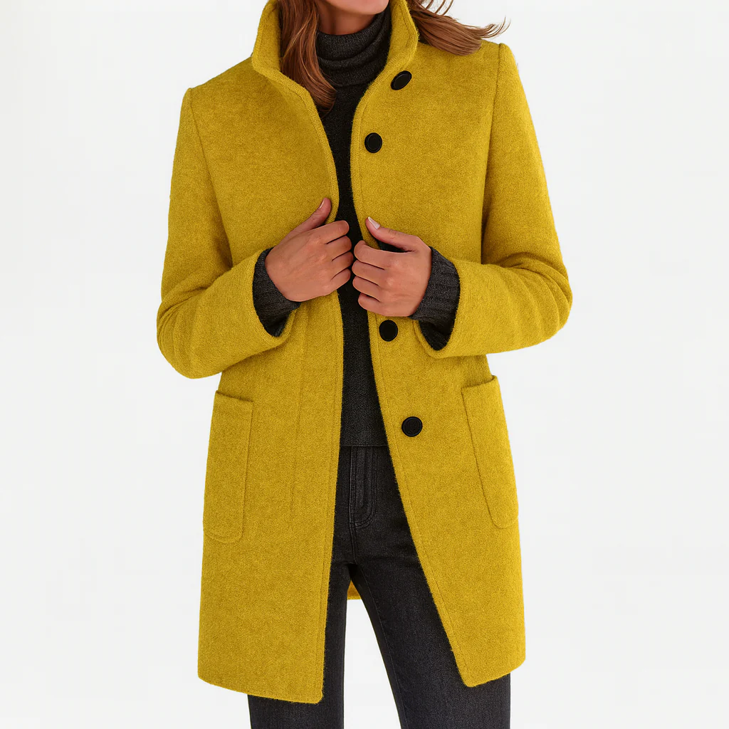 Kacob | Women's Classic Button Front Coat With Raised Collar – Everyday Autumn Coat