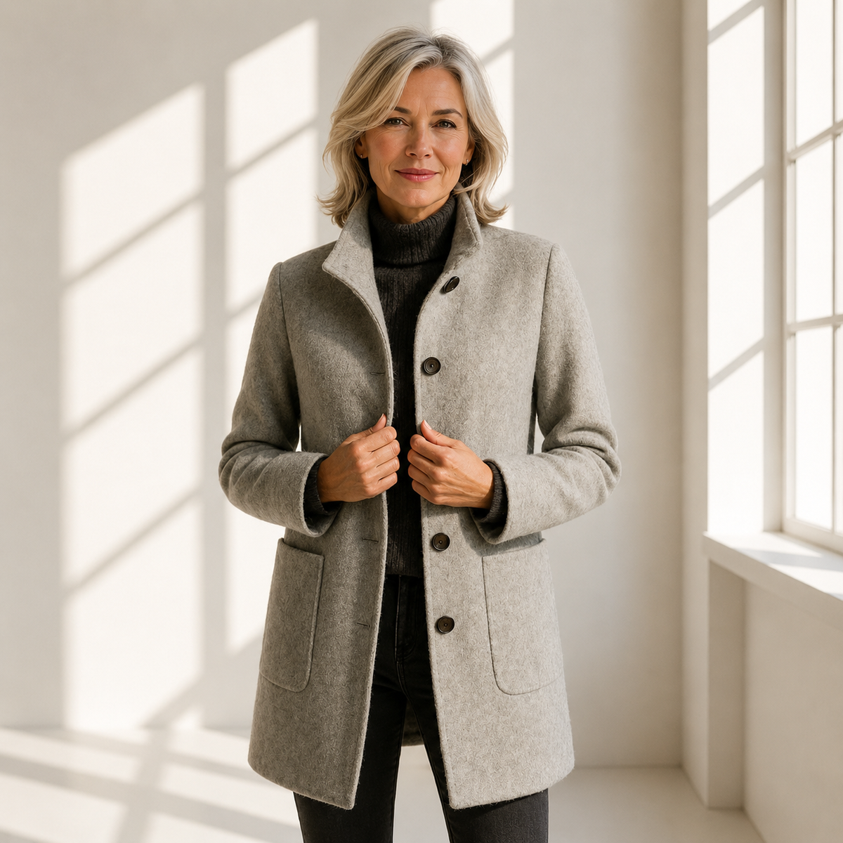 Kacob | Women's Classic Button Front Coat With Raised Collar – Everyday Autumn Coat