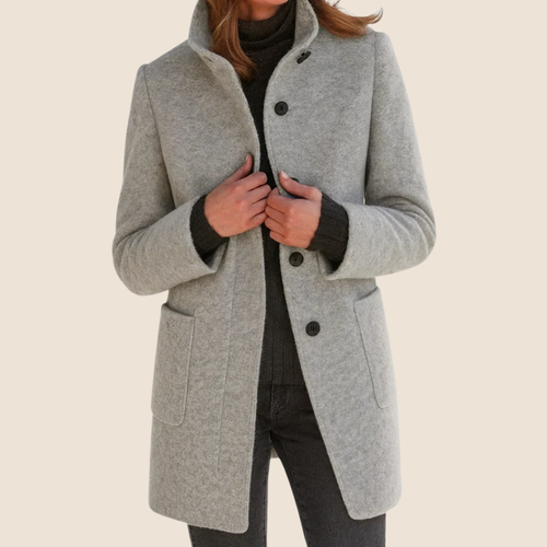 Kacob | Women's Classic Button Front Coat With Raised Collar – Everyday Autumn Coat