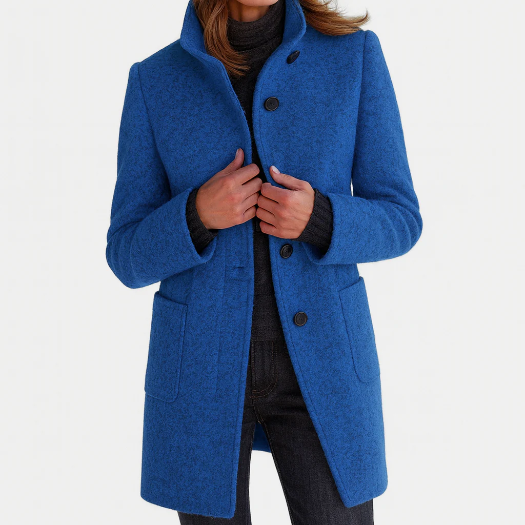 Kacob | Women's Classic Button Front Coat With Raised Collar – Everyday Autumn Coat