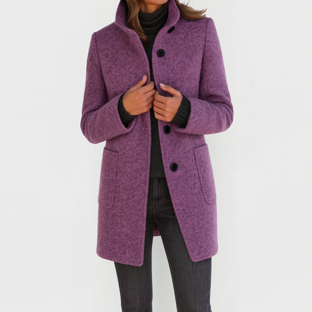 Kacob | Women's Classic Button Front Coat With Raised Collar – Everyday Autumn Coat
