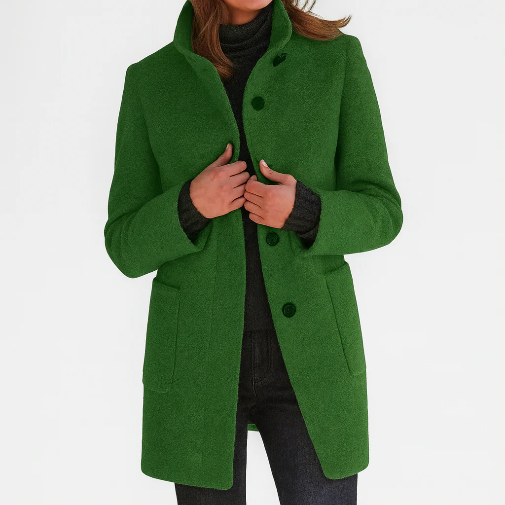 Kacob | Women's Classic Button Front Coat With Raised Collar – Everyday Autumn Coat