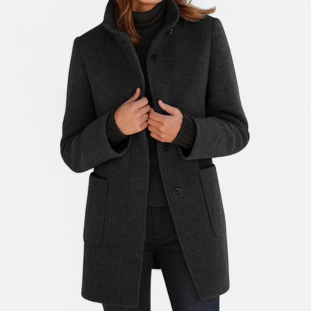 Kacob | Women's Classic Button Front Coat With Raised Collar – Everyday Autumn Coat