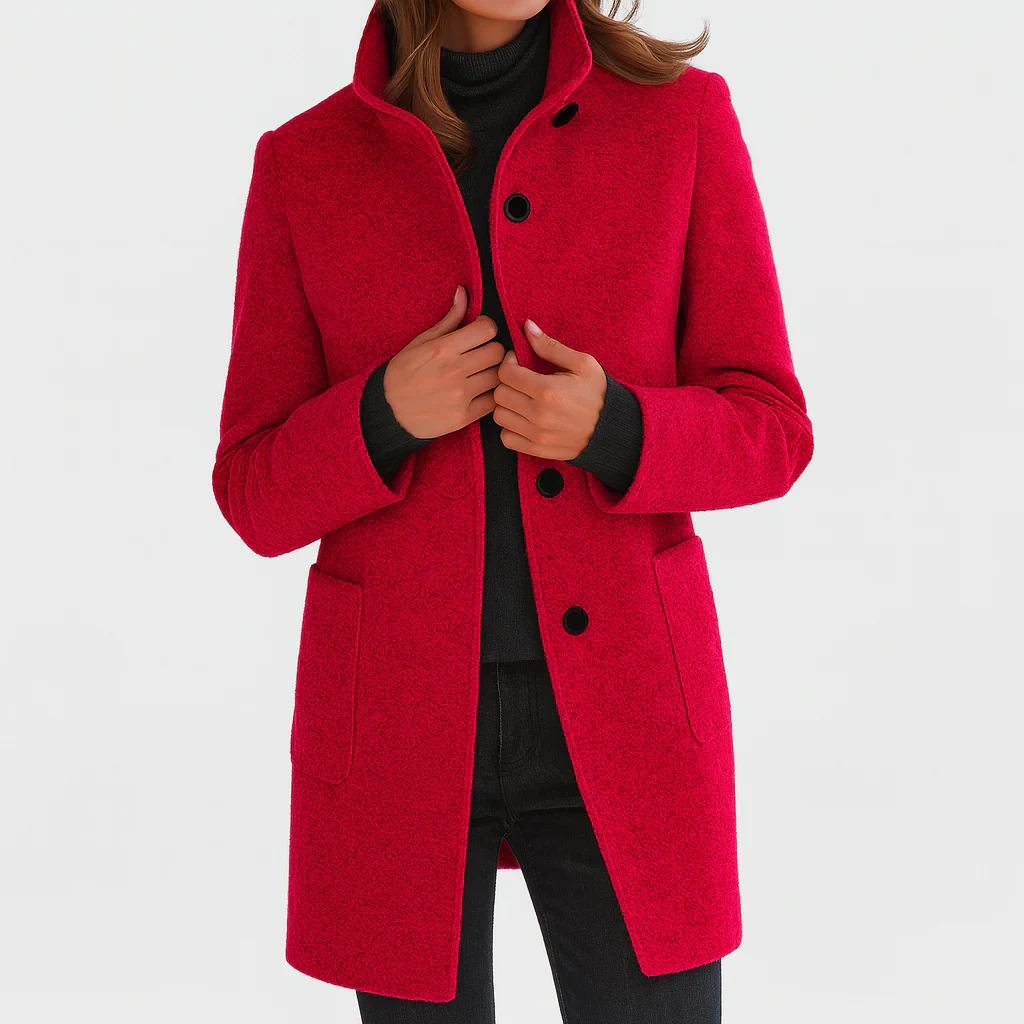 Kacob | Women's Classic Button Front Coat With Raised Collar – Everyday Autumn Coat