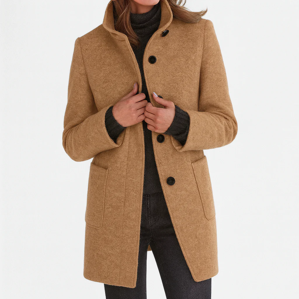 Kacob | Women's Classic Button Front Coat With Raised Collar – Everyday Autumn Coat