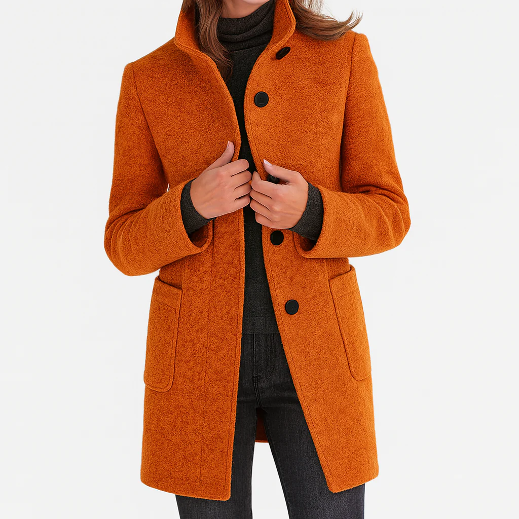 Kacob | Women's Classic Button Front Coat With Raised Collar – Everyday Autumn Coat