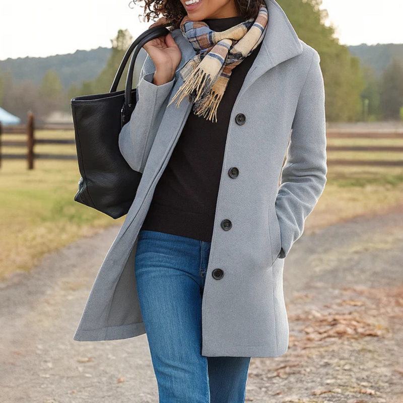 Kacob | Women's Classic Button Up Coat – Tailored Winter Coat With Pockets