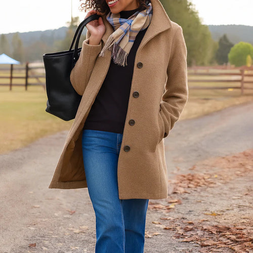 Kacob | Women's Classic Button Up Coat – Tailored Winter Coat With Pockets