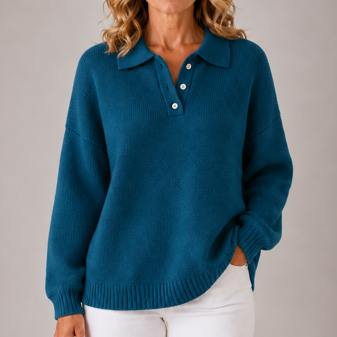 Kacob | Women's Collared Button Neck Knitted Jumper – Classic Relaxed Fit Knit