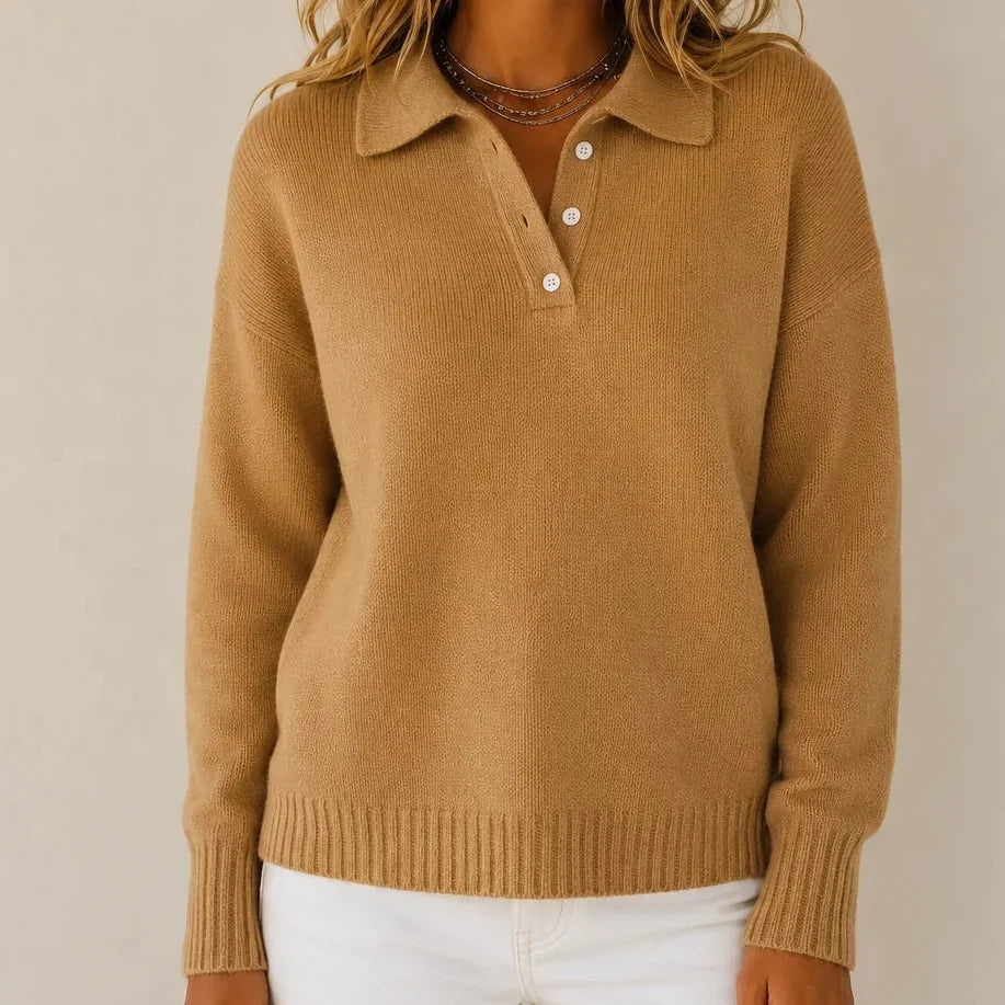Kacob | Women's Collared Button Neck Knitted Jumper – Classic Relaxed Fit Knit