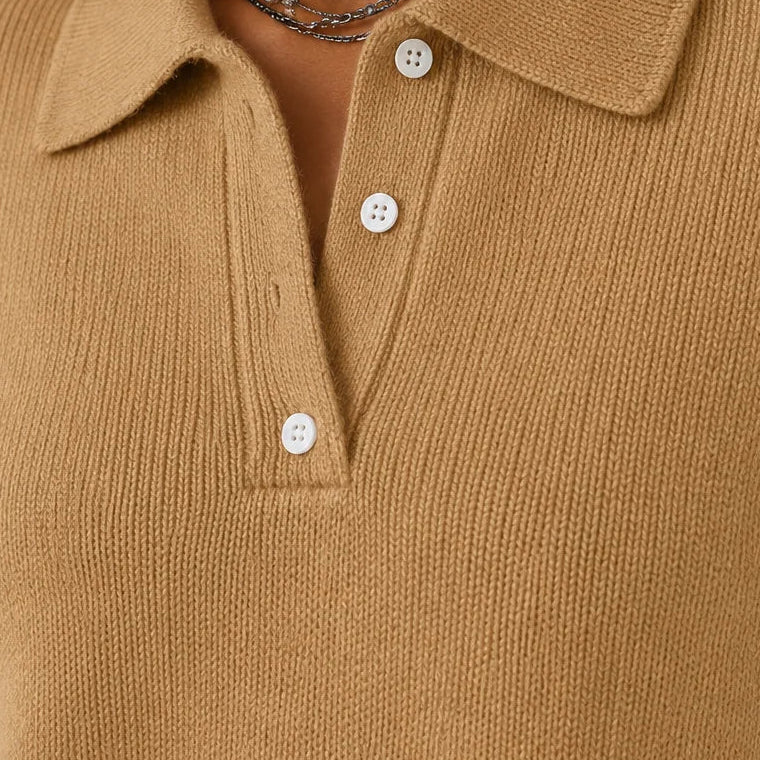 Kacob | Women's Collared Button Neck Knitted Jumper – Classic Relaxed Fit Knit