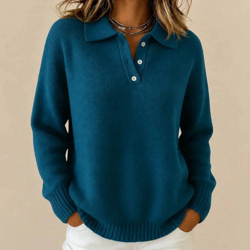 Kacob | Women's Collared Button Neck Knitted Jumper – Classic Relaxed Fit Knit