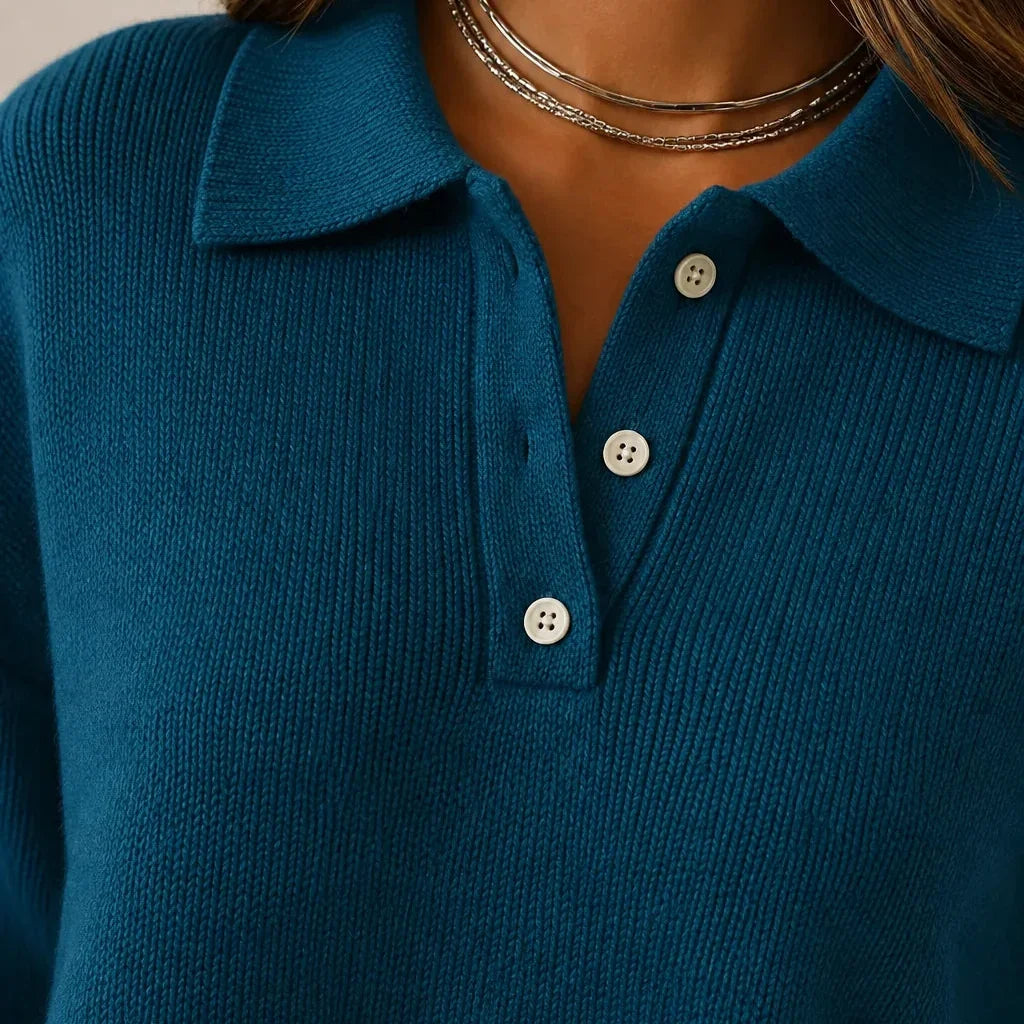 Kacob | Women's Collared Button Neck Knitted Jumper – Classic Relaxed Fit Knit