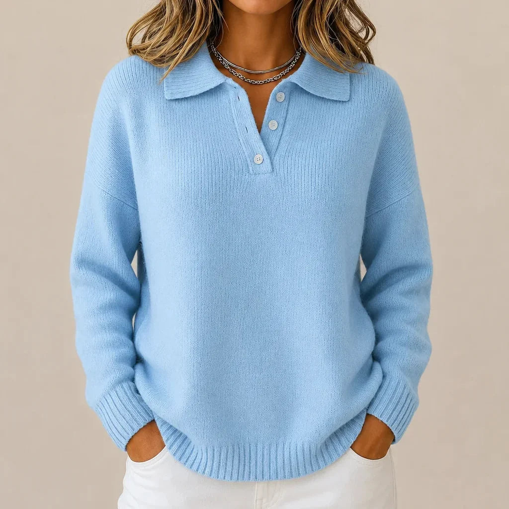 Kacob | Women's Collared Button Neck Knitted Jumper – Classic Relaxed Fit Knit
