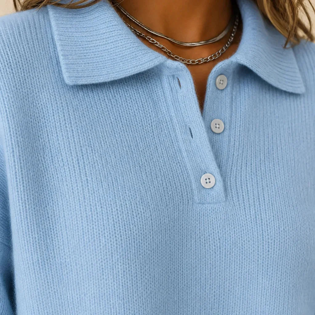 Kacob | Women's Collared Button Neck Knitted Jumper – Classic Relaxed Fit Knit