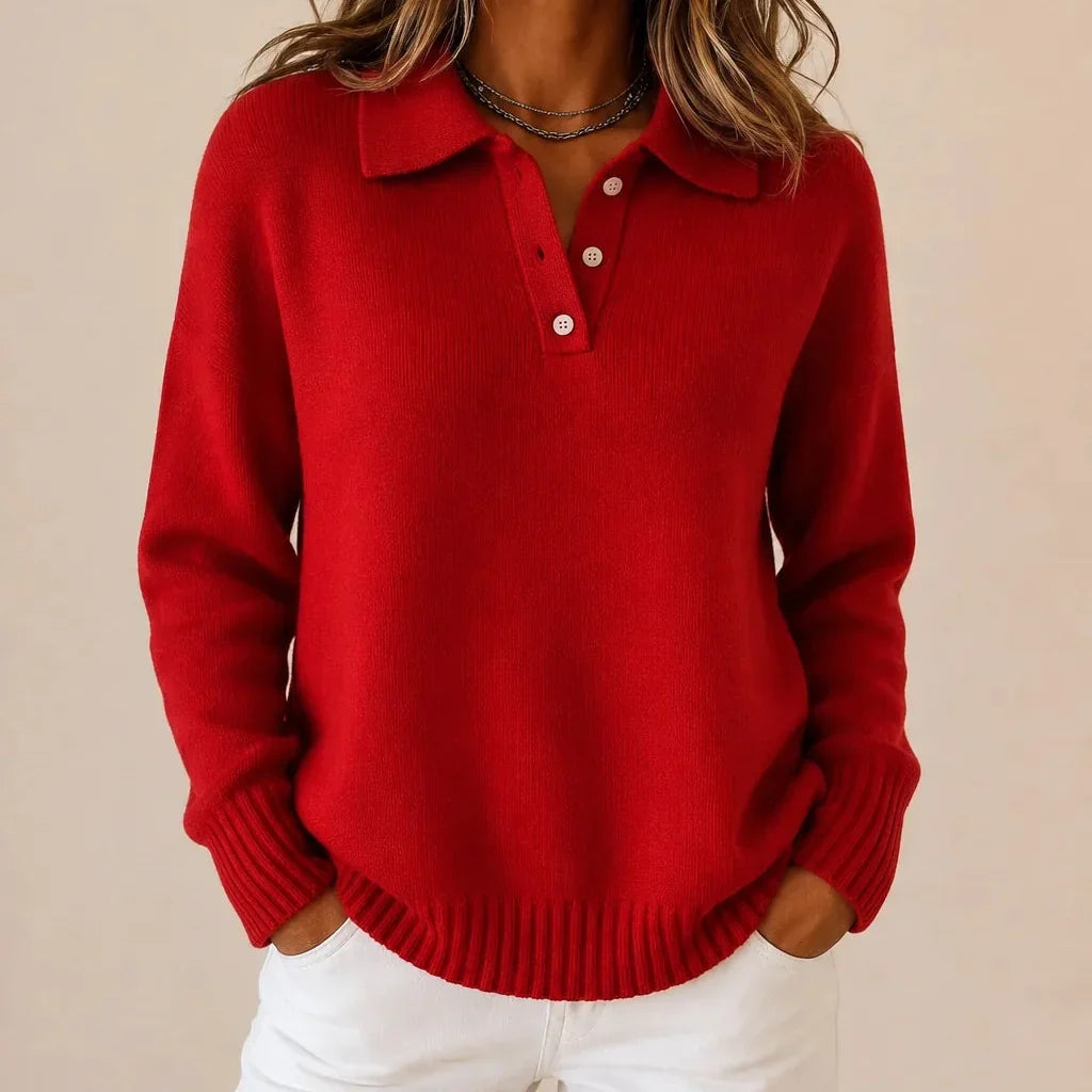 Kacob | Women's Collared Button Neck Knitted Jumper – Classic Relaxed Fit Knit