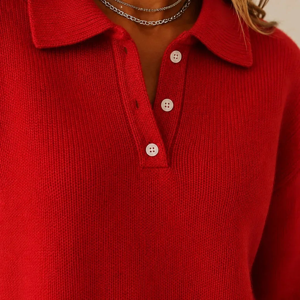 Kacob | Women's Collared Button Neck Knitted Jumper – Classic Relaxed Fit Knit
