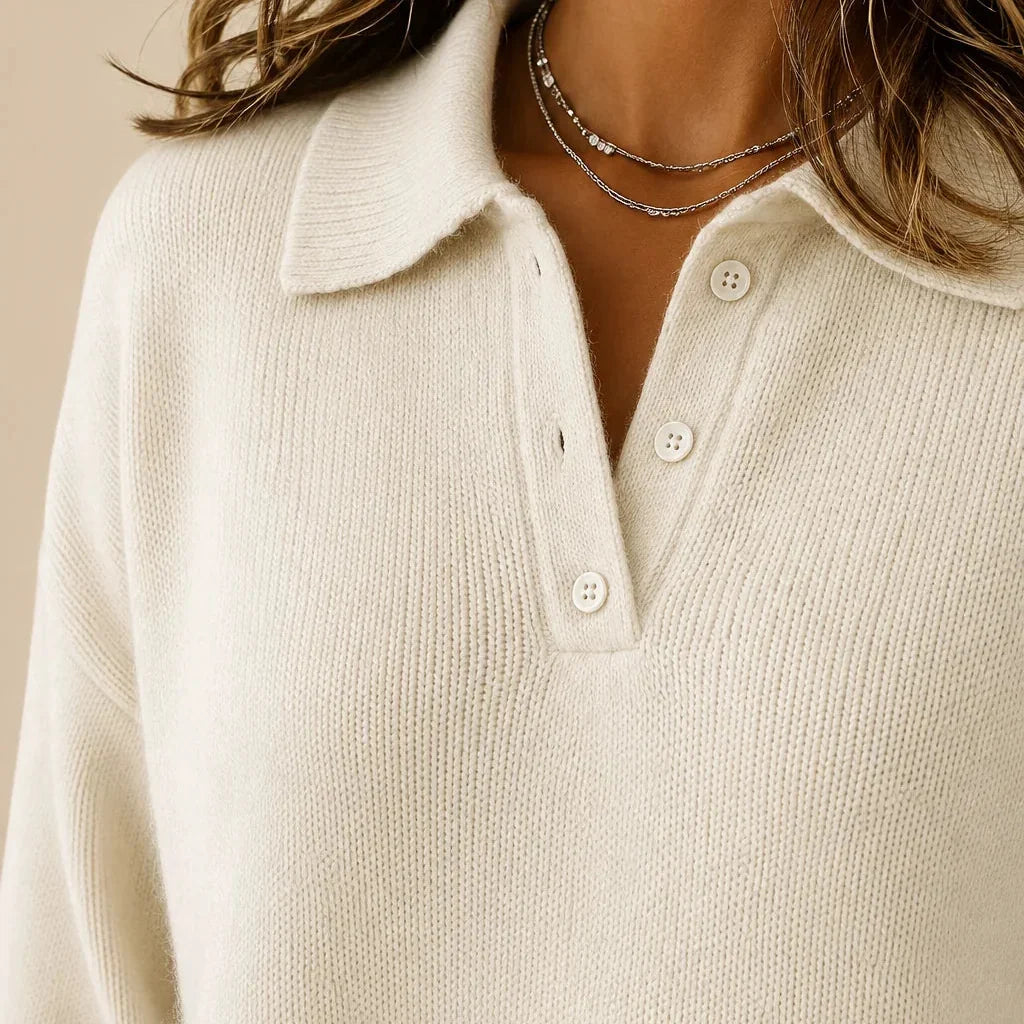 Kacob | Women's Collared Button Neck Knitted Jumper – Classic Relaxed Fit Knit