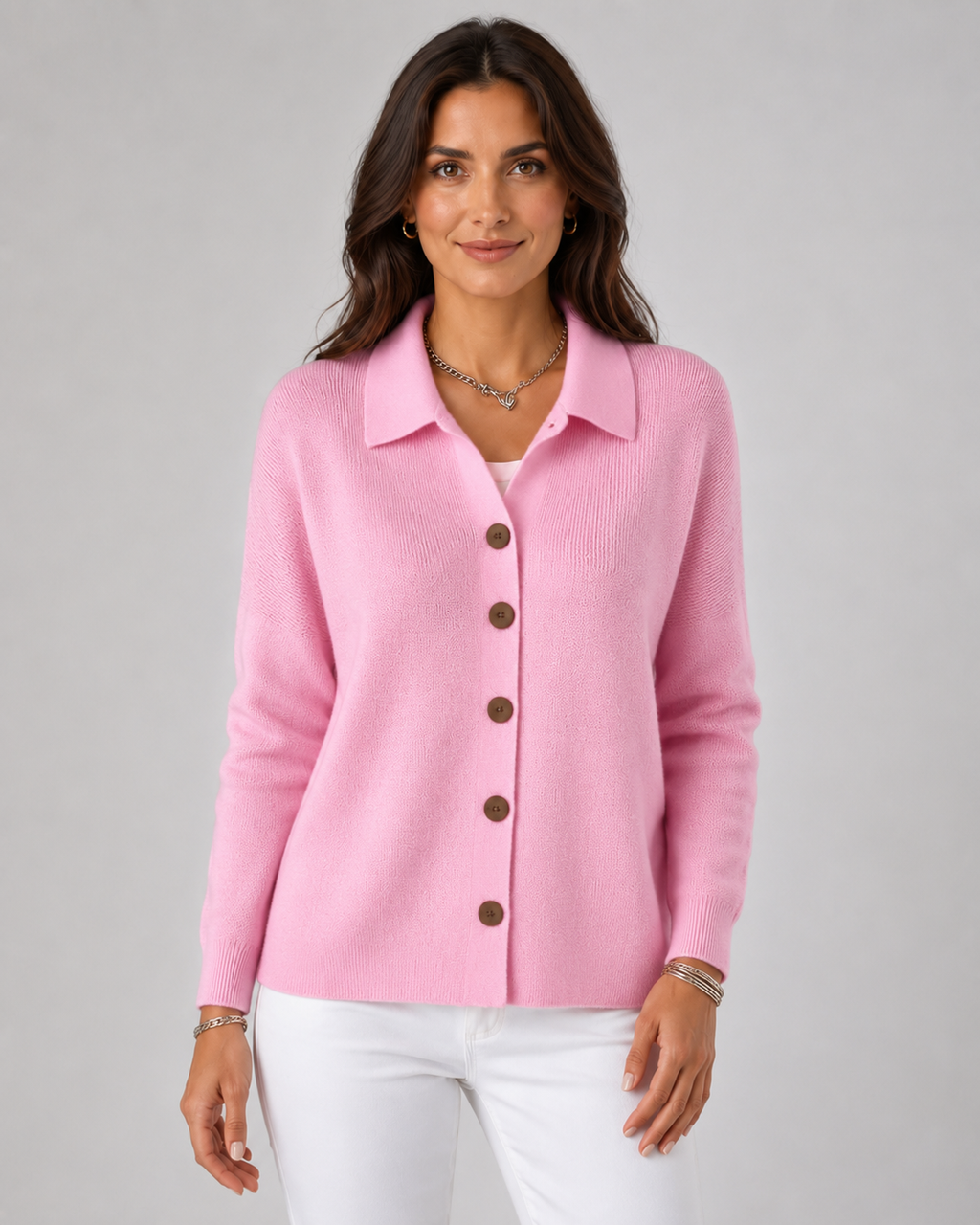 Women's Collared Button-Up Knit Cardigan – Relaxed Fit