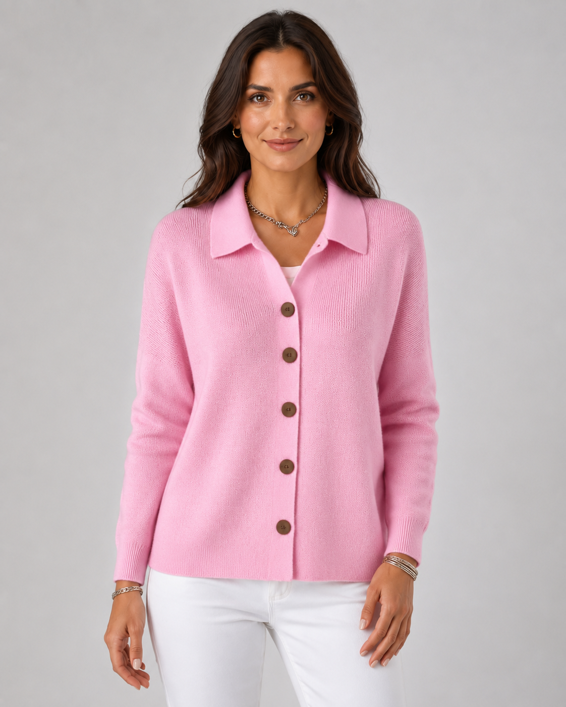 Women's Collared Button-Up Knit Cardigan – Relaxed Fit
