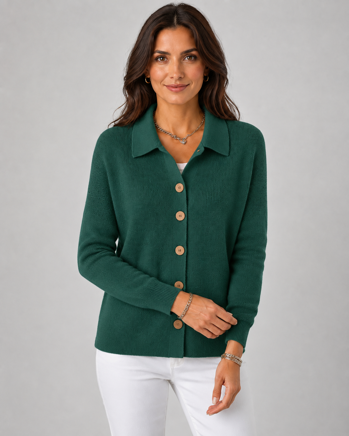 Women's Collared Button-Up Knit Cardigan – Relaxed Fit
