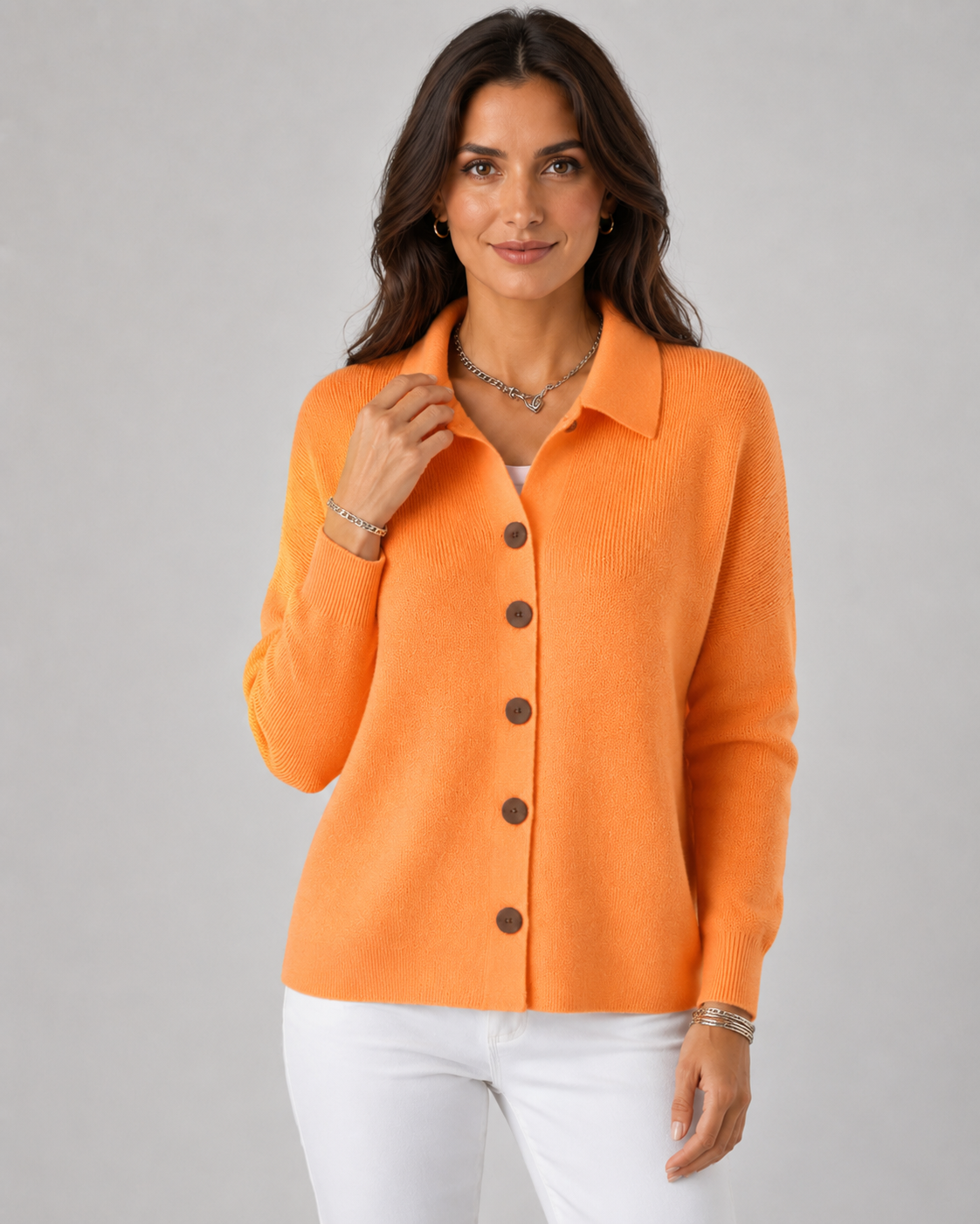 Women's Collared Button-Up Knit Cardigan – Relaxed Fit