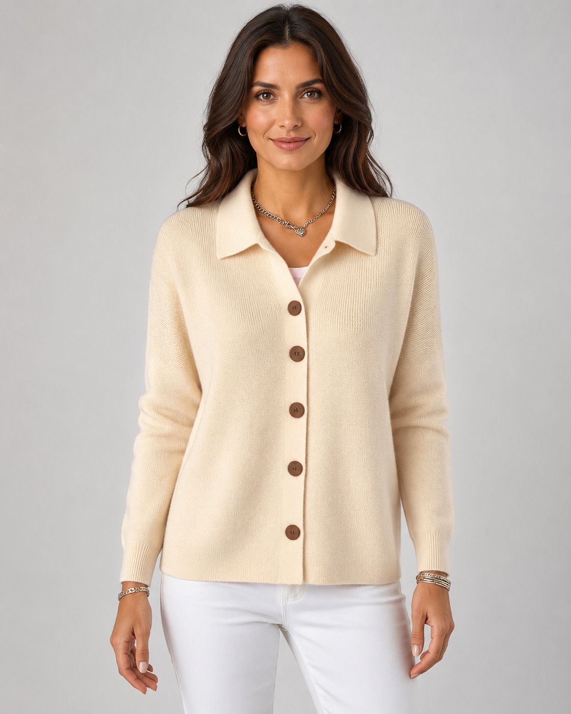 Women's Collared Button-Up Knit Cardigan – Relaxed Fit